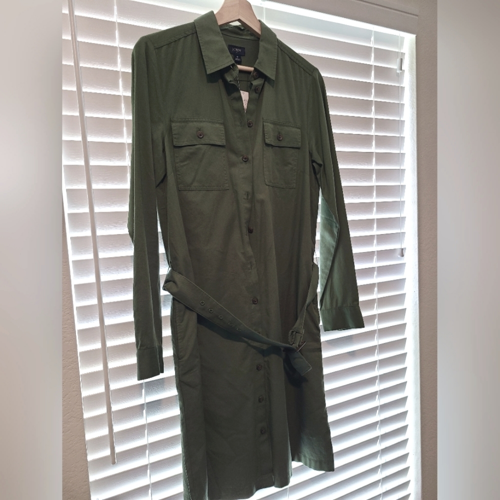 J.Crew Utility Shirt Dress, Olive, Sz.6